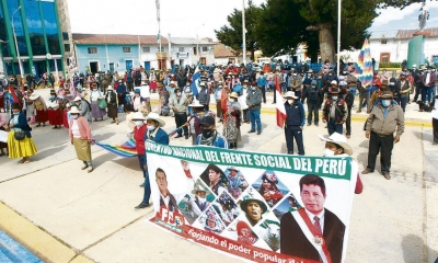 Pobladores de Chupa. Se movilizaron por las calles de San Miguel (San Román) para exigir que la candidata de Fuerza Popular se rectifique en sus dicho