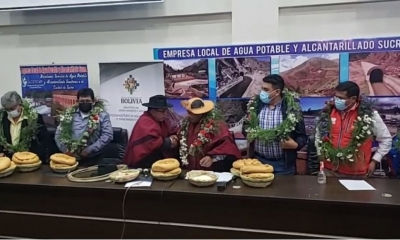 Acto de convenio este viernes en instalaciones de Elapas. CAPTURA DE VIDEO