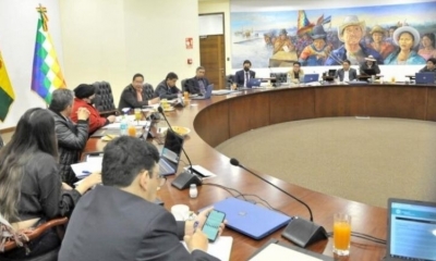 Una reunión del gabinete ministerial del presidente Luis Arce.