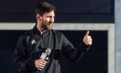 Lionel Messi, durante un acto publicitario (Àlex Garcia)