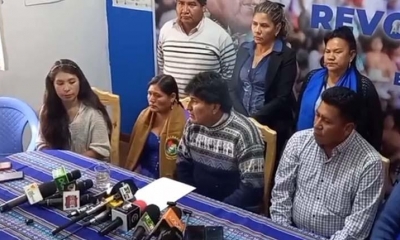 El jefe nacional del MAS, Evo morales en conferencia de prensa. 