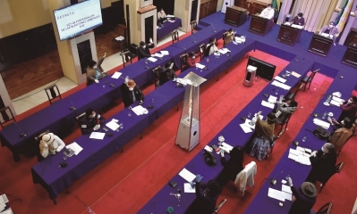 Los senadores sesionan para tratar la ley de postergación de las elecciones nacionales 2020. Foto: APF
