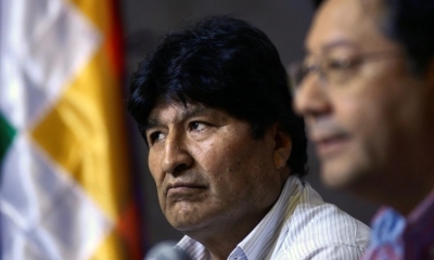El ex presidente de Bolivia, Evo Morales,  y el candidato presidencial del Movimiento al Socialismo (MAS), Luis Arce