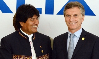 Los presidentes de Bolivia y Argentina , Evo Morales y Mauricio Macri. 