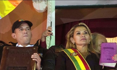 Camacho y Añez en los balcones de Palacio Quemado.