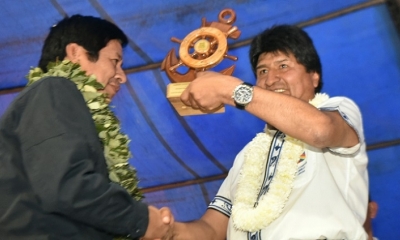 Las organizaciones sociales y autoridades regionales felicitaron este miércoles al presidente Evo Morales por sus 30 años de vida sindical. Foto: ABI
