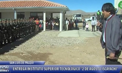 El presidente Evo Morales entregó el Instituto Tecnológico Superior 2 de Agosto en Iscayachi, Tarija. Foto: RRSS