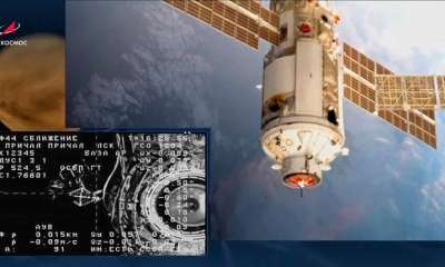 Una imagen fija tomada de un material de vídeo distribuido por la Corporación Espacial Estatal de Rusia Roscosmos