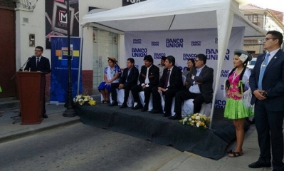 Acto de inauguración del nuevo edificio del Banco Unión. Foto: Btv (Facebook)