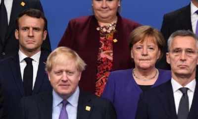 Emmanuel Macron, Boris Johnson y Angel Merkel, líderes de Francia, Reino Unido y Alemania, respectivamente. 