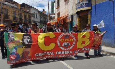 La COB en su protesta este martes.