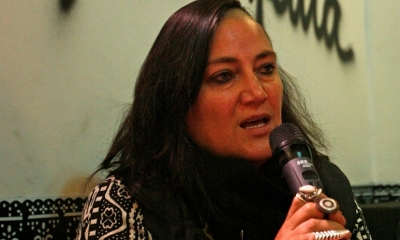 Activista María Galindo durante una conferencia de prensa en La Paz, el 19 de mayo de 2011.