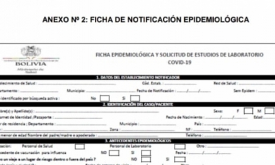 Captura de pantalla de la ficha de notificación epidemiológica del covid.19 del Ministerio de Salud.