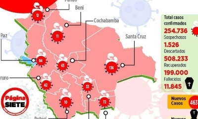 Santa Cruz, La Paz y Cochabamba son los departamentos donde más casos positivos hubo en las últimas 24 horas.