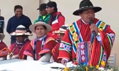 Viceministro Félix Cárdenas en una celebración en Orinoca/Foto. Captura de pantalla