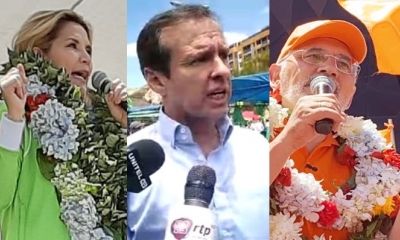 Jeanine Añez de Juntos, Jorge Tuto Quiroga de Libre21 y Carlos Mesa por CC en campaña. Fotos/RRSS