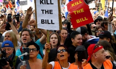 Protesta anticovid en Australia. 