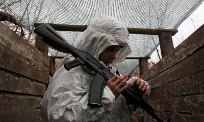 Militantes pro rusos en la disputada región de Donbas.