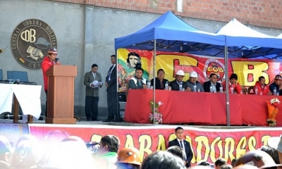 Acto de homenaje a la COB por los 66 años de fundación. Foto: ABI