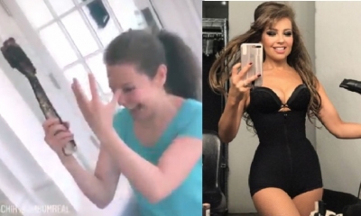 Thalia se burló de la costilla en un video/Foto. RRSS