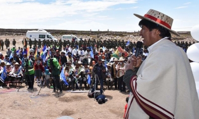 Morales en la entrega de la casa consistorial al municipio de Tahua, Potosí.