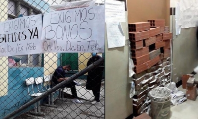 La protesta del personal de salud de Vinto y la oficina administrativa tapiada