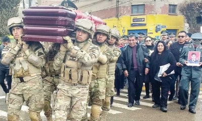 ﻿ENntierro de uno de los militares asesinado en una emboscada de contrabandistas, en Sabaya. ﻿Foto: APG