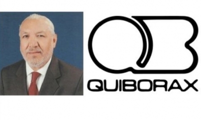 David Moscoso Ruiz, socio de Non Metallic Mineral, a la derecha el logo de la empresa Quiborax. Foto: EL DEBER