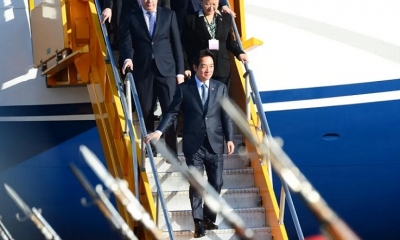 El vicepresidente de Taiwán, William Lai, llega hoy al aeropuerto internacional Silvio Pettirossi, en Luque (Paraguay). EFE