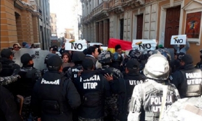 Las protestas contra el 21F en La Paz incomodaron a algunas autoridades. Foto: ANF