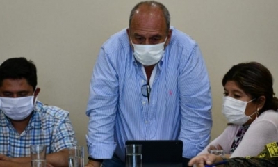 El ministro de Gobierno, Arturo Murillo, en una reunión con la gobernadora, Esther Soria. | Foto archivo | Ministerio de Gobierno