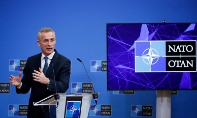 El secretario general de la OTAN, Jens Stoltenberg, habla durante una conferencia de prensa tras una reunión de ministros de Defensa de la OTAN 