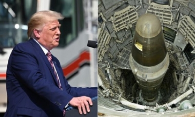 Izquierda: Donald Trump, presidente de los Estados Unidos. Derecha: Titan II, un misil balístico intercontinental desactivado en EE.UU.