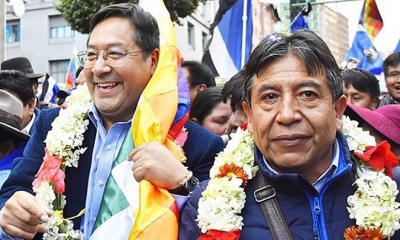 Luis Arce y David Choquehuanca en una concentración anterior.