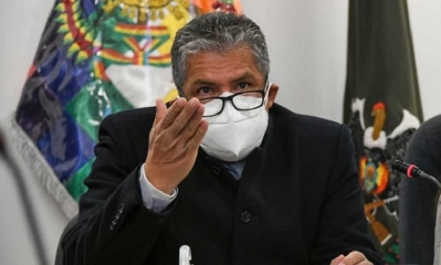 El ministro de Defensa, Edmundo Novillo, durante un informe que brindó en el Legislativo.