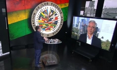 El exvicepresidente Álvaro García durante la entrevista con la cadena RT.
