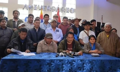 Los representantes del Pacto de Unidad reunidos en un ampliado en La Paz.