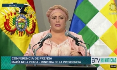 Ministra de la Presidencia, María Nela Prada. Foto: Captura video