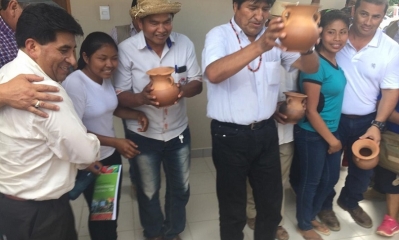 El presidente Evo Morales, junto al gobernador Alex Ferrier y el Ministro de Desarrollo Rural y Tierras, Cesar Cocarico