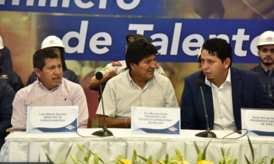 Luis Sánchez, Evo Morales y Óscar Barriga/Foto. IS