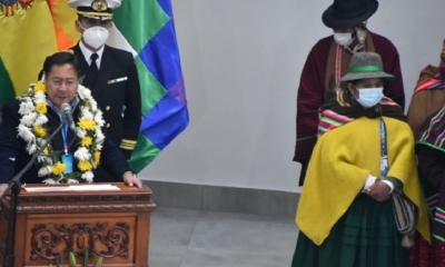 El presidente Luis Arce en la inauguración del nuevo edificio de la ALP. Foto: Bolivia TV