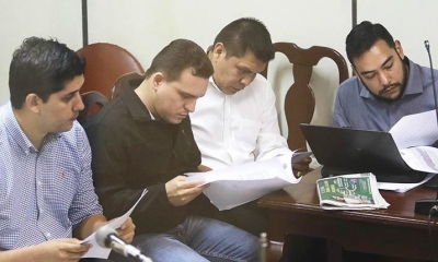Audiencia de medidas cautelares de Robin Justiniano (primero izq.), ayer. | APG 