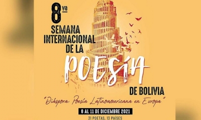 Afiche oficial de la 8va Semana Internacional de Poesía de Bolivia.