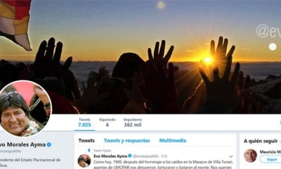 Cuenta de Twitter del presidente Evo Morales.