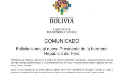 Felicitamos al hermano presidente Pedro Castillo por su victoria en las elecciones del Perú