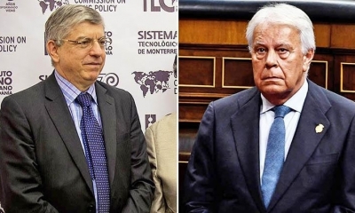 Los expresidentes César Gaviria y Felipe Gonzáles. | AFP
