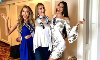Las misses de España, Bolivia y Paraguay posaron juntas. 