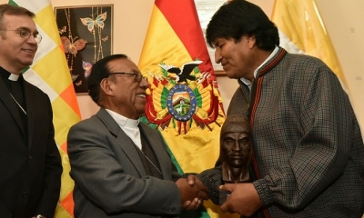 Presidente Evo Morales y El Cardenal Toribio Ticona. Foto: ABI
