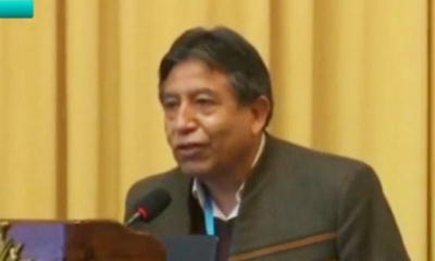 El presidente en ejercicio, David Choquehuanca, este jueves en un evento relacionado con la Madre Tierra