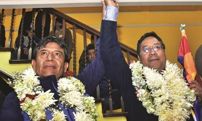 David Choquehuanca y Luis Arce, candidatos del binomio del Movimiento Al Socialismo. Foto:APG